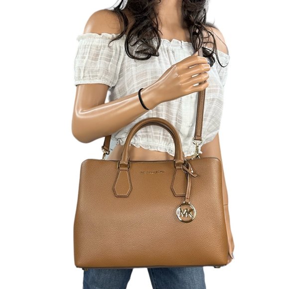 Michael Kors Camille Large Satchel Shoulder Crossbody Leather Bag Brown - Picture 4 of 13
